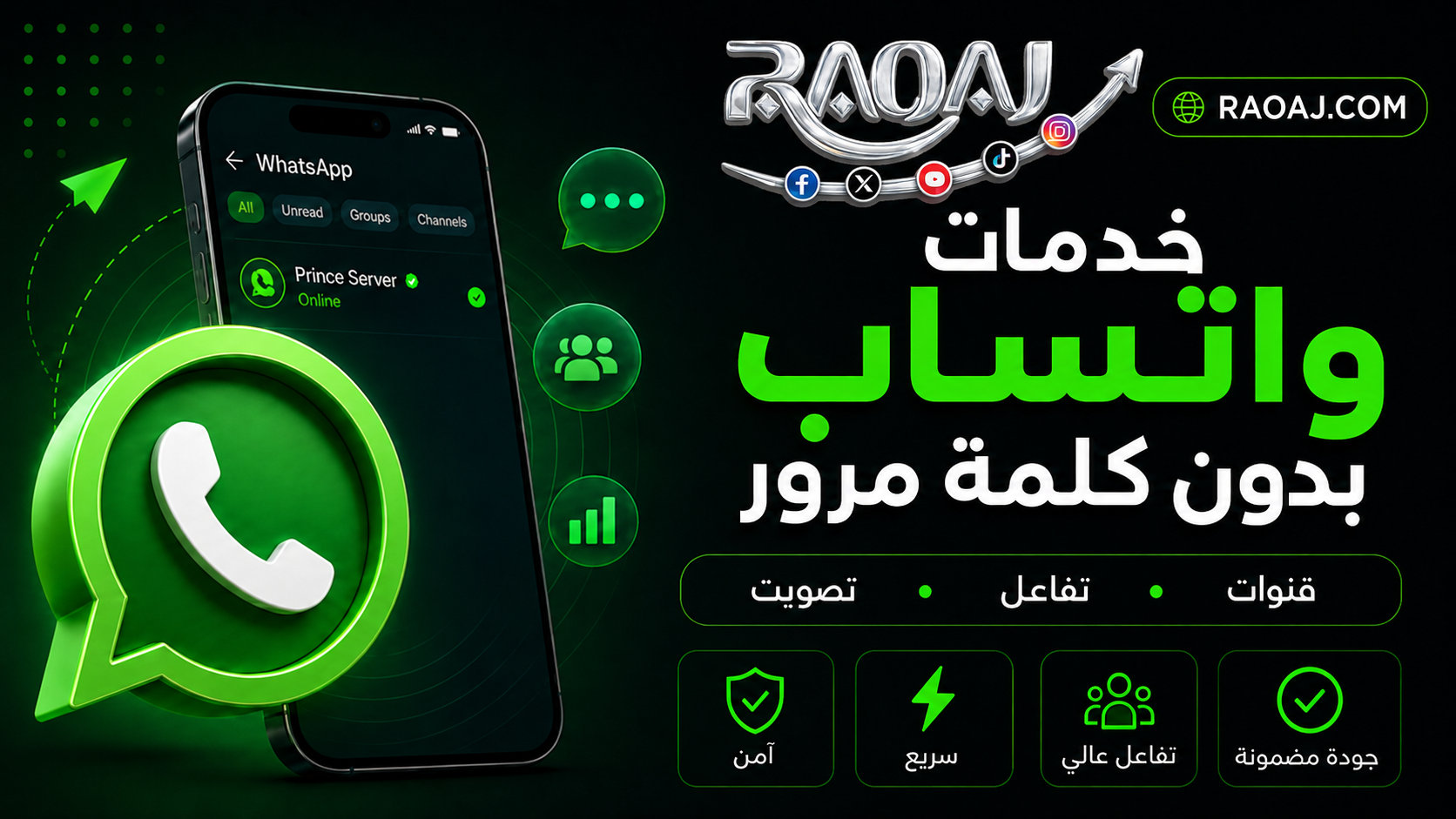خدمات واتساب بدون كلمة مرور للقنوات والتفاعل